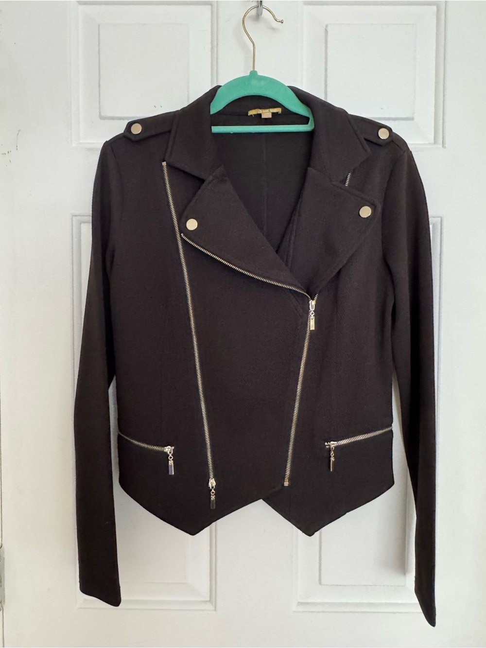 Gianni Bini Classic Black Moto Jacket with Asymmetric Zip
